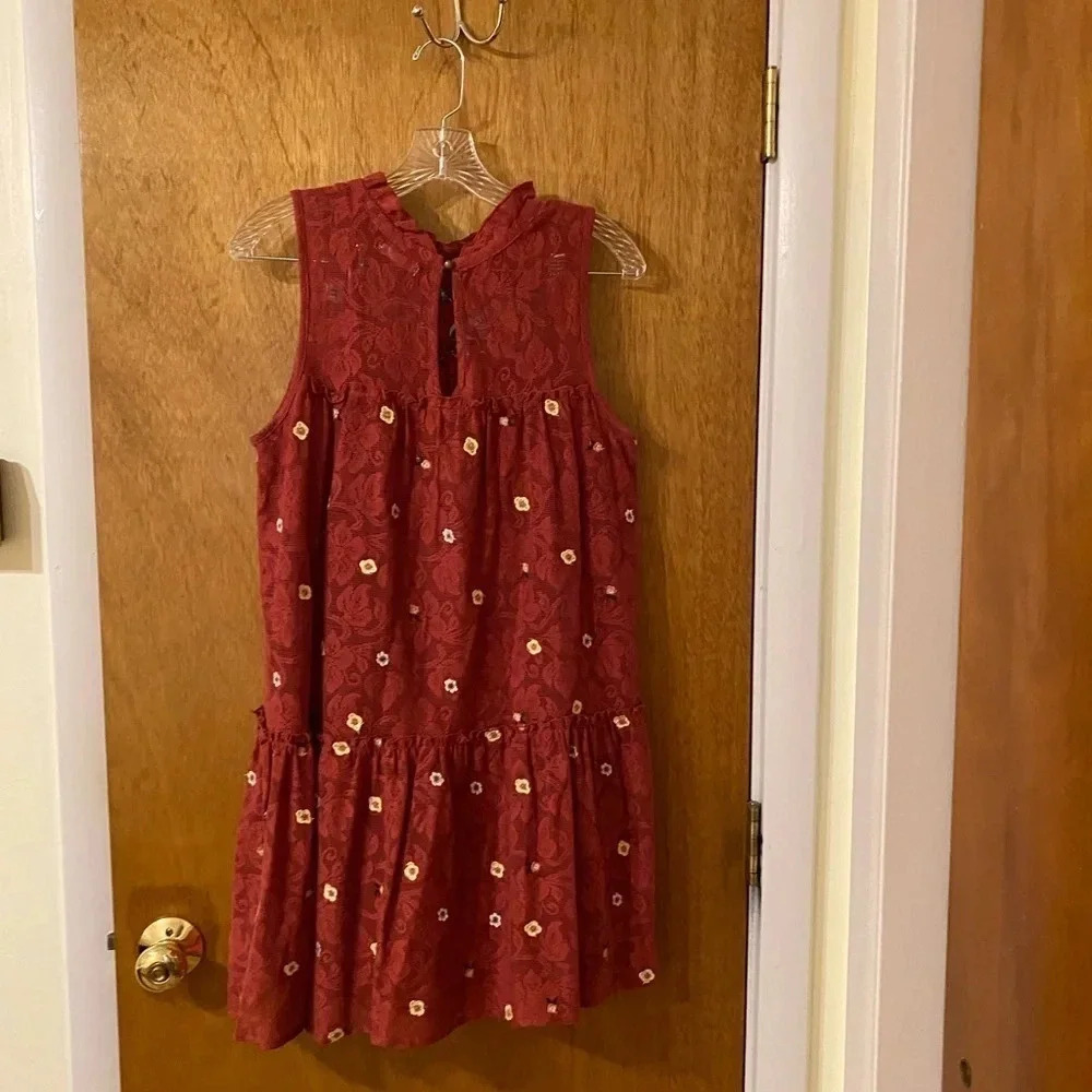 Francesca’s M mi ami Rust Sleeveless Lace Embroidered Tiered Doll Dress - Picture 10 of 10